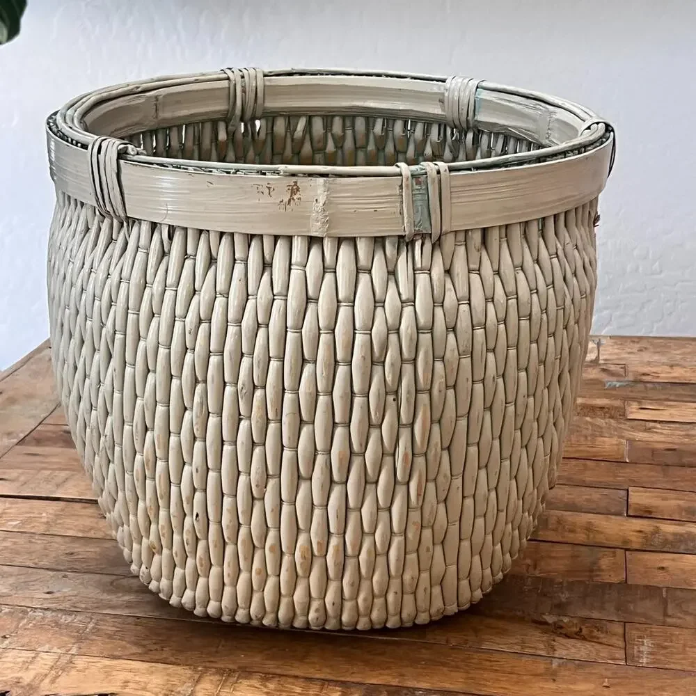 Antique Asian Rice Gathering Cream Basket 11.25